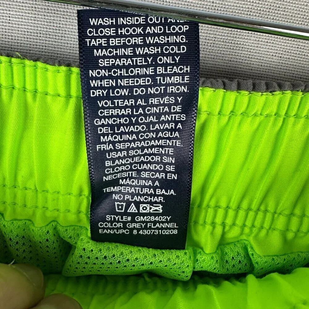 GEORGE MEN'S SWIMMING BOARD SHORTS GRAY AND NEON GREEN DRAWSTRING SIZE XL 40-42